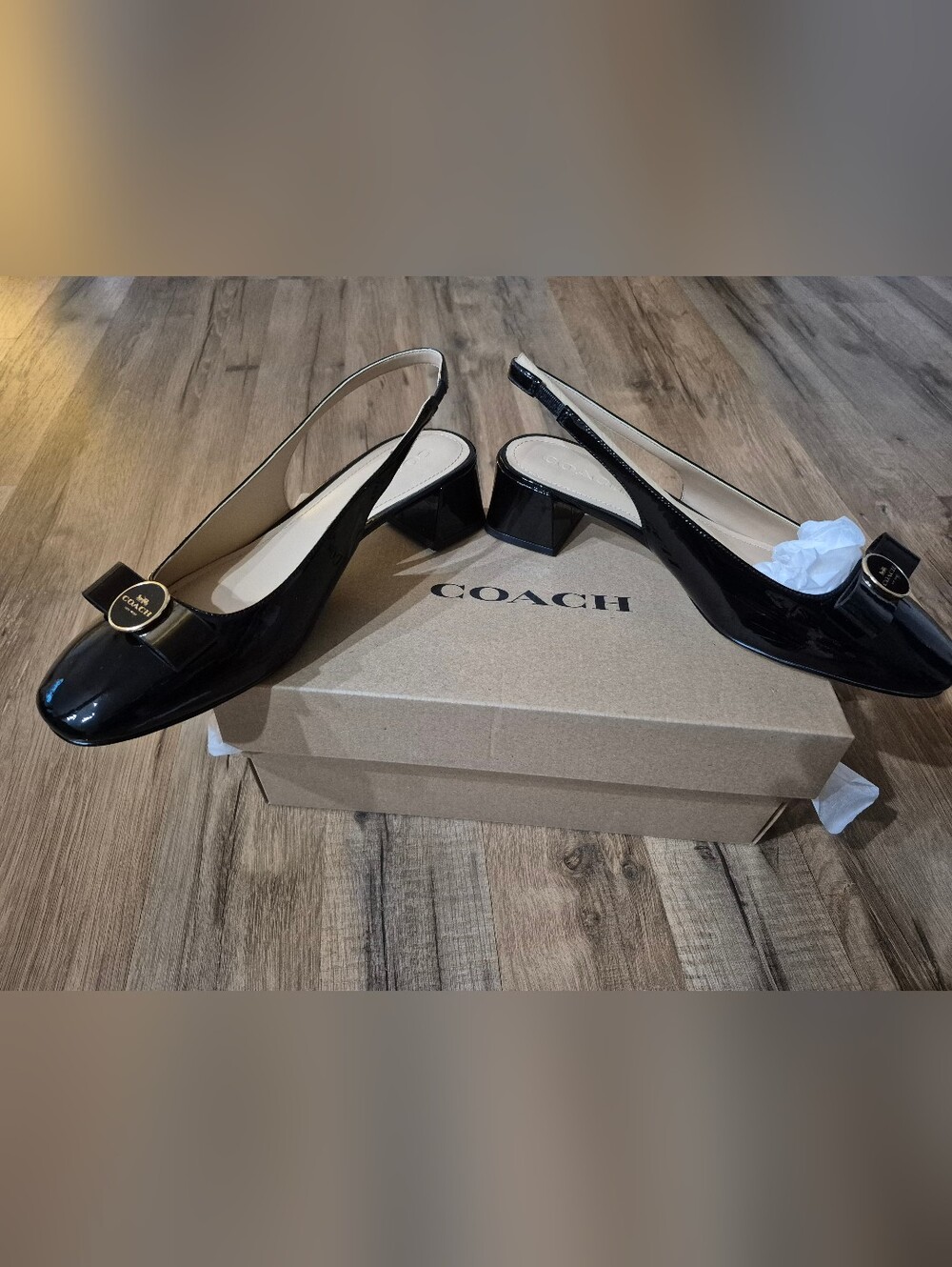 Coach Black Patent Leather Slingback Block Heel Pumps - Picture 3 of 11